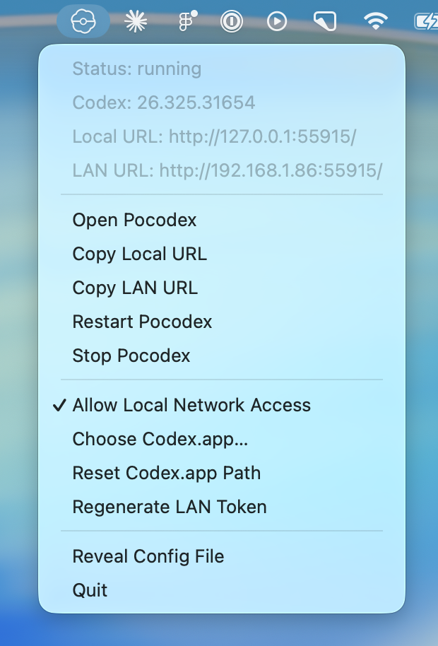 Pocodex showing the Codex.app interface in the browser